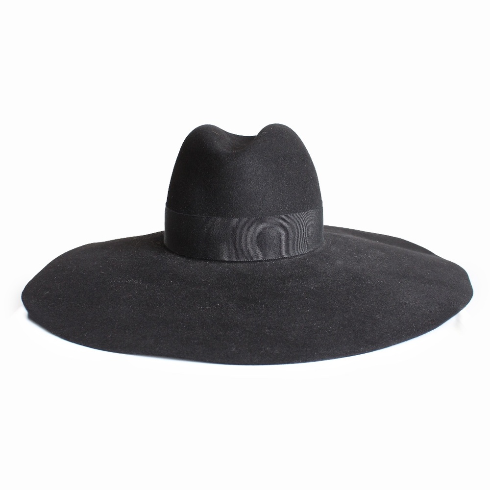 Saint Laurent Hat Wide Brim Oversized Black Rabbit Fur Felt Hedi Slimane Size 56